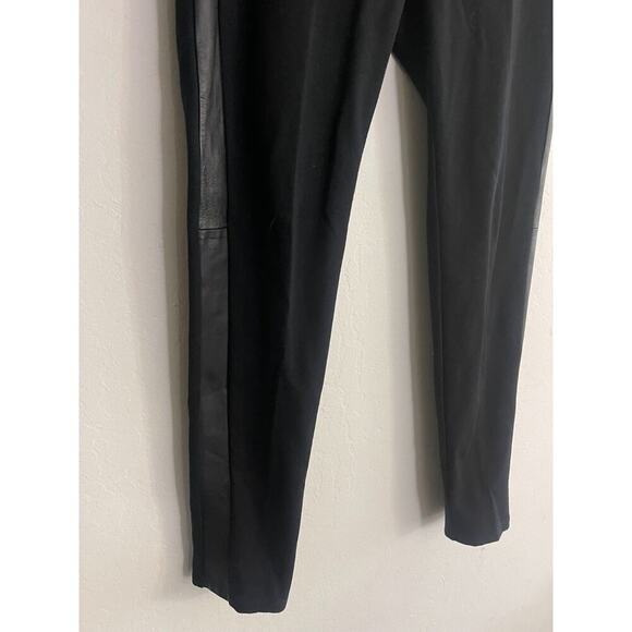 Eileen Fisher M Black Pants Genuine Leather Side Trim Knit Stretch Pull On - Picture 4 of 9